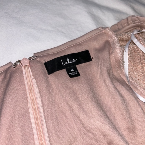 Lulu’s Pink Sequin “You Glow Girl” Rose Gold Wrap Skort Romper - Picture 3 of 7